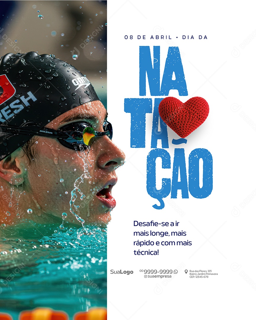 Dia da Natação 08 de Abril Social Media PSD Editável