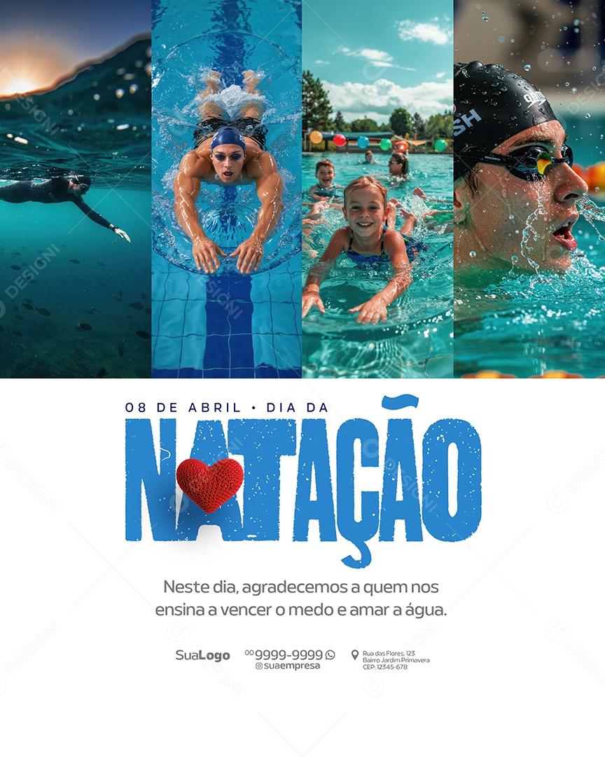 Dia da Natação 08 de Abril Social Media PSD Editável
