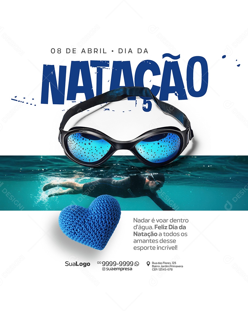 Dia da Natação 08 de Abril Social Media PSD Editável