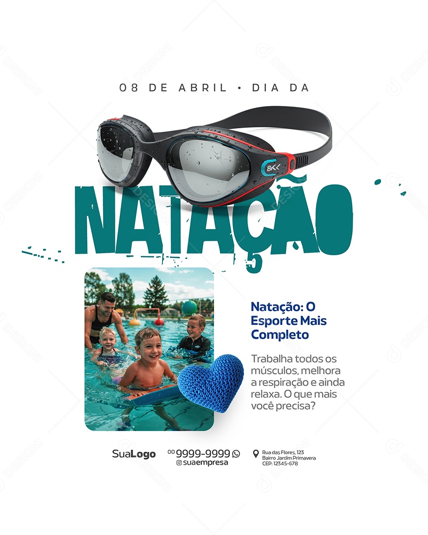 Dia da Natação 08 de Abril Social Media PSD Editável