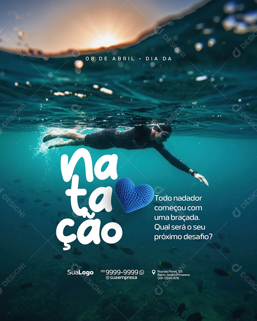 Dia da Natação 08 de Abril Social Media PSD Editável