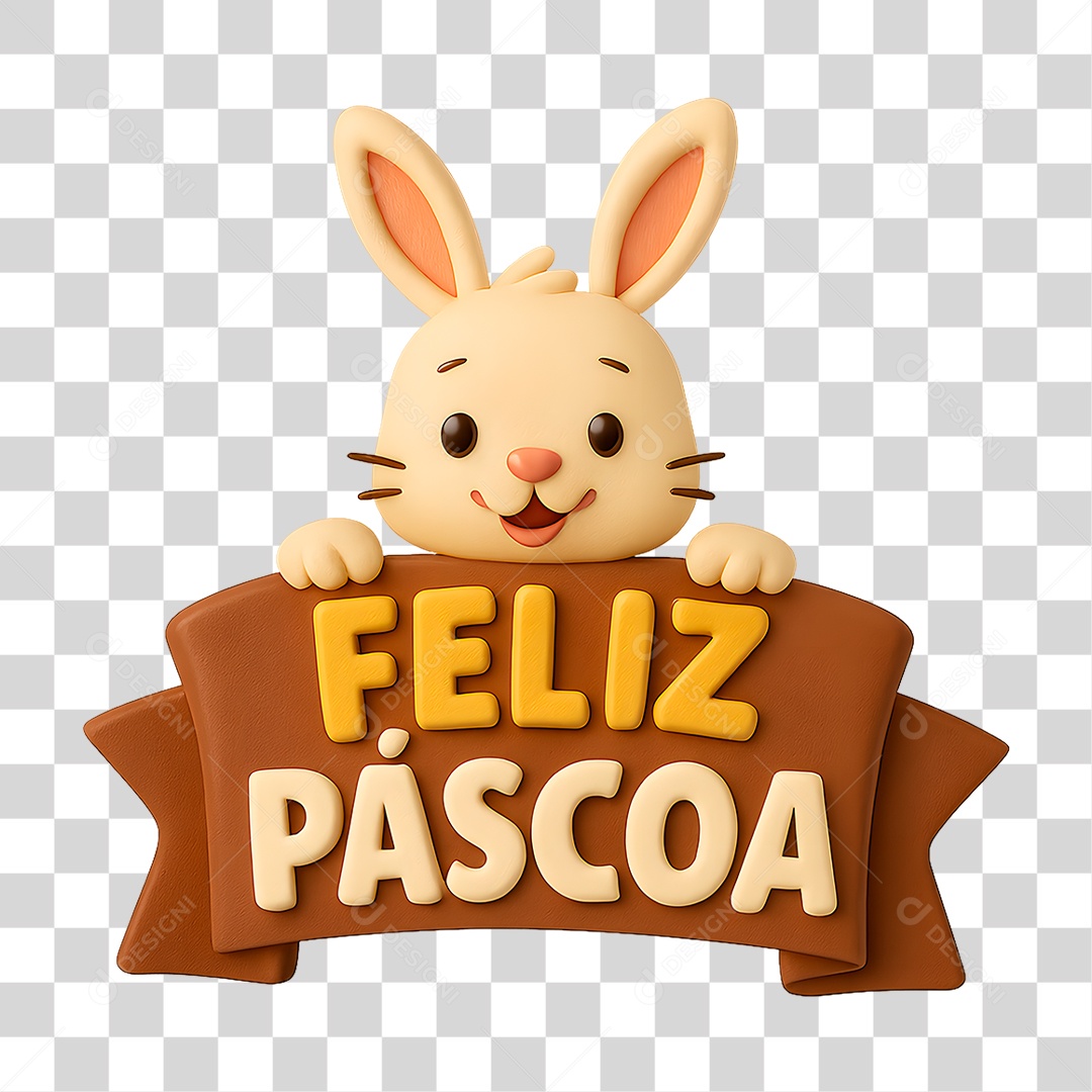 Selo 3D Feliz Páscoa PNG Transparente