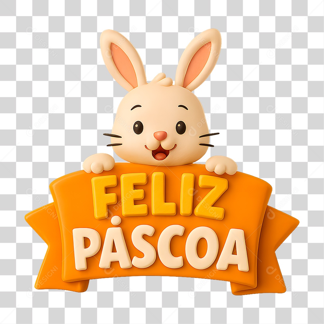Selo 3D Feliz Páscoa PNG Transparente