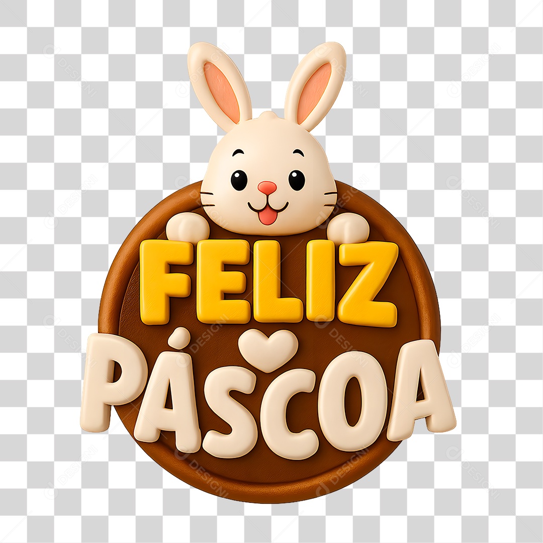 Selo 3D Feliz Páscoa PNG Transparente