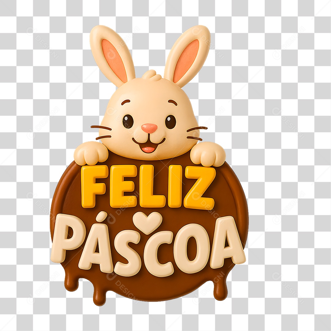 Selo 3D Feliz Páscoa PNG Transparente