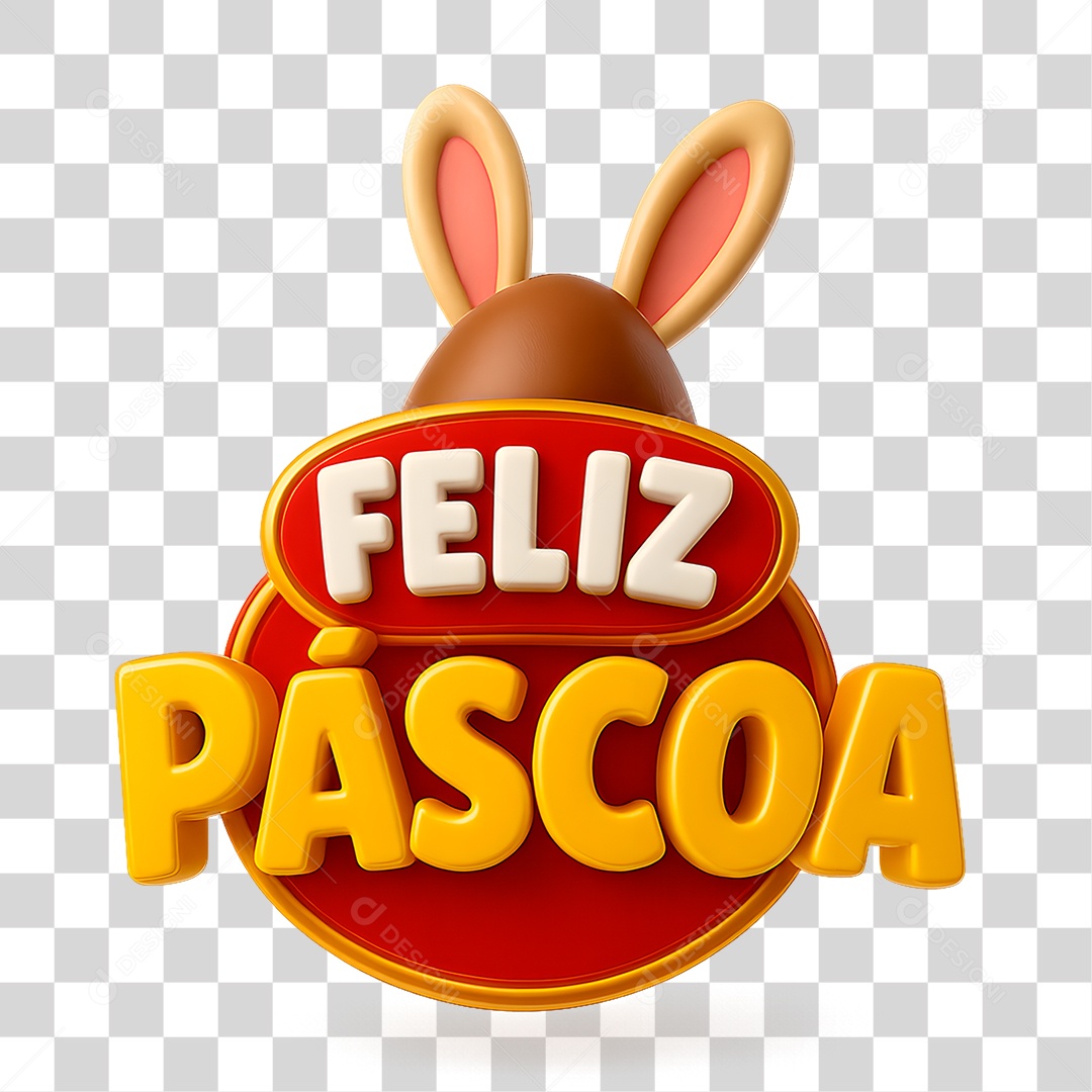 Selo 3D Feliz Páscoa PNG Transparente
