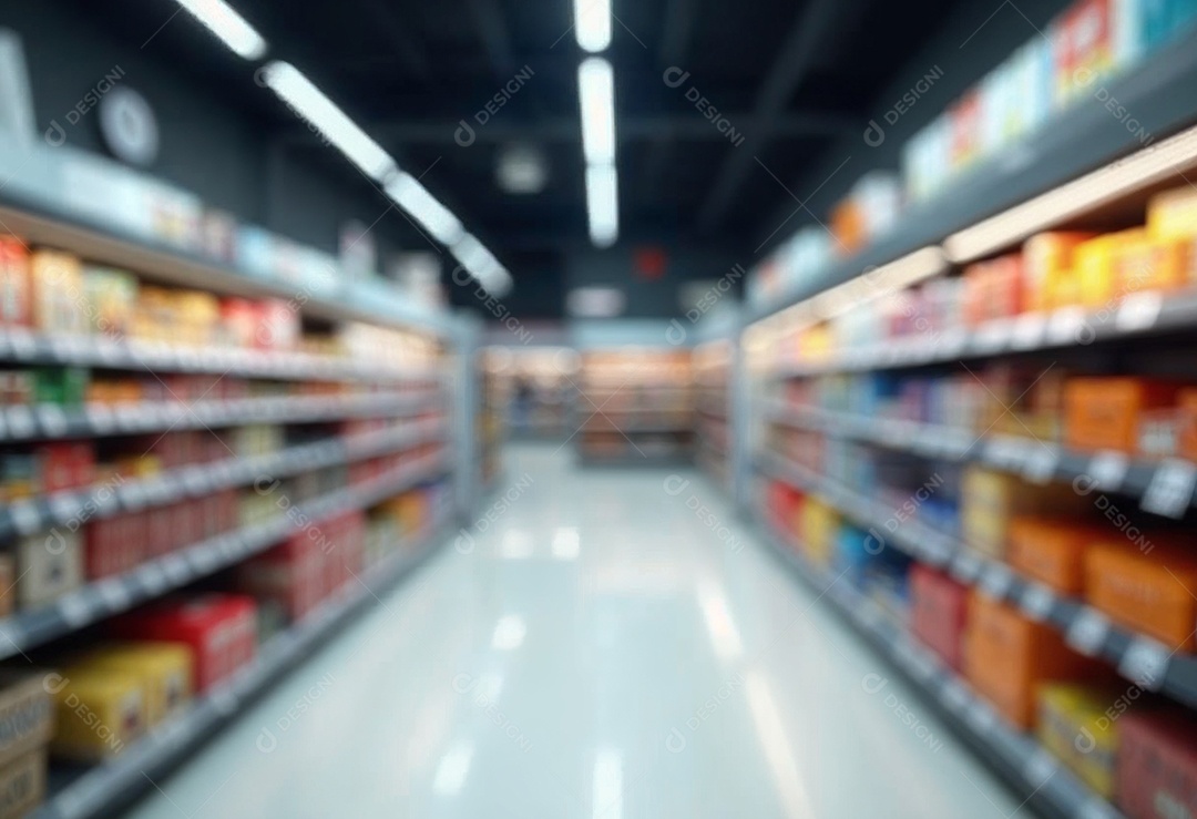 Prateleiras de compras embaçadas em supermercados e lojas departamentos