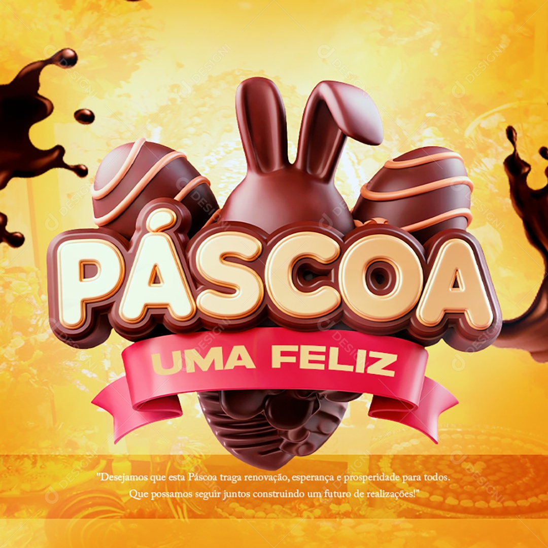 Uma Feliz Páscoa Selo 3D Para Composição PSD Editável