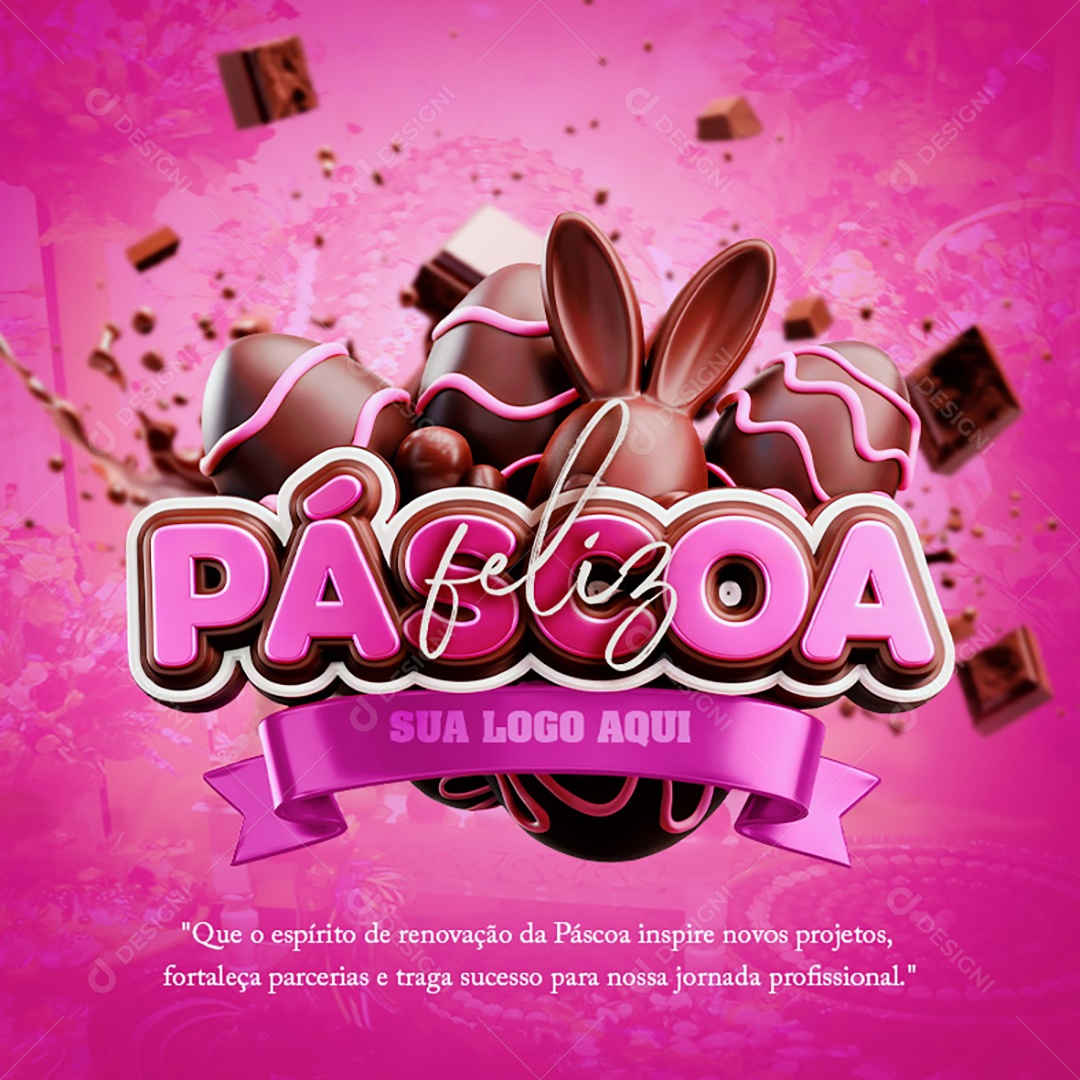 Feliz Páscoa Selo 3D Para Composição PSD Editável