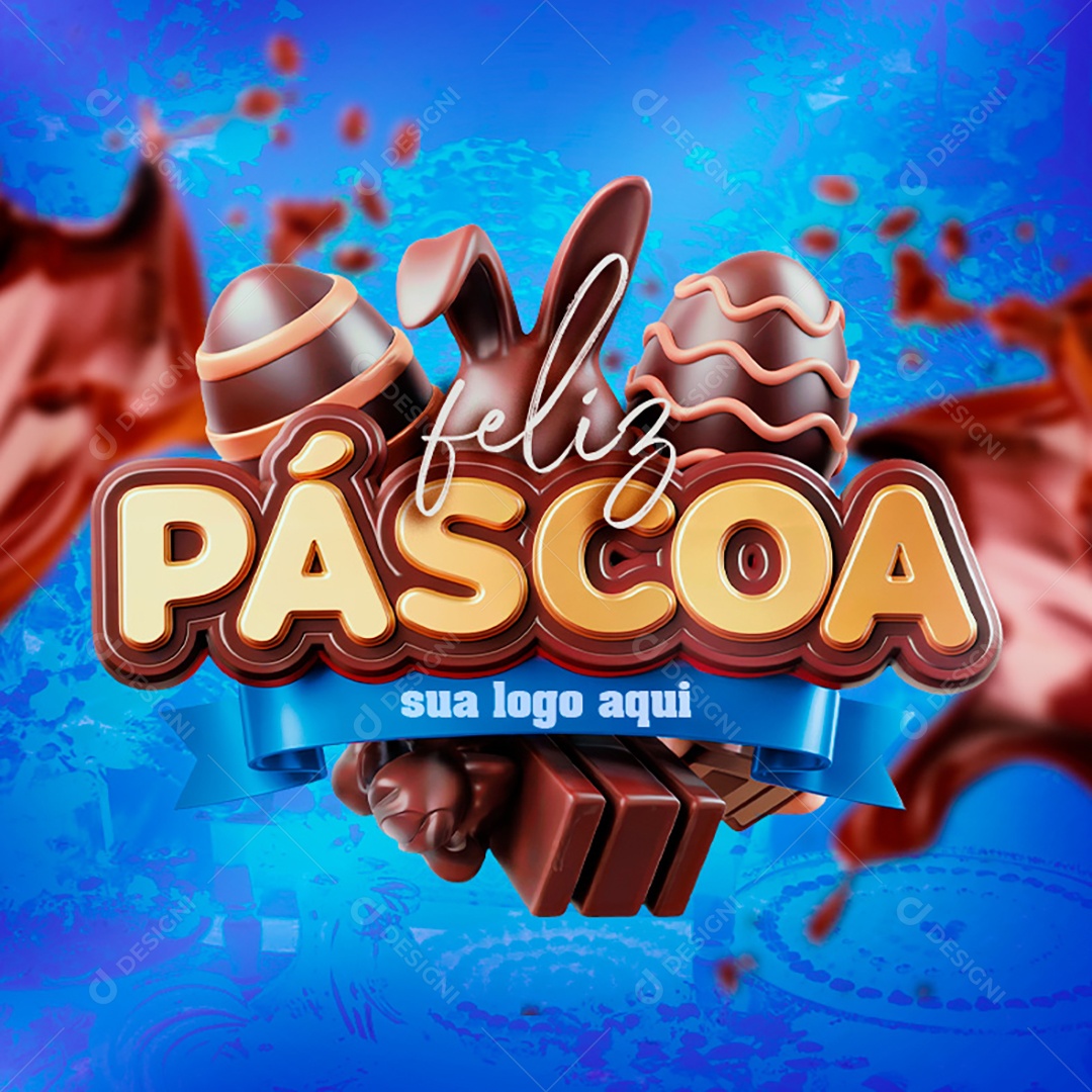 Feliz Páscoa Selo 3D Para Composição PSD Editável
