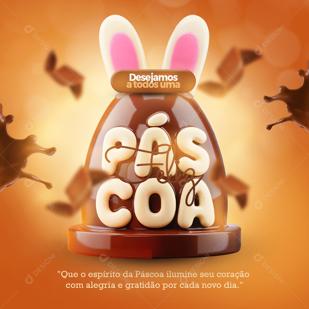 Feliz Páscoa Selo 3D Para Composição PSD Editável