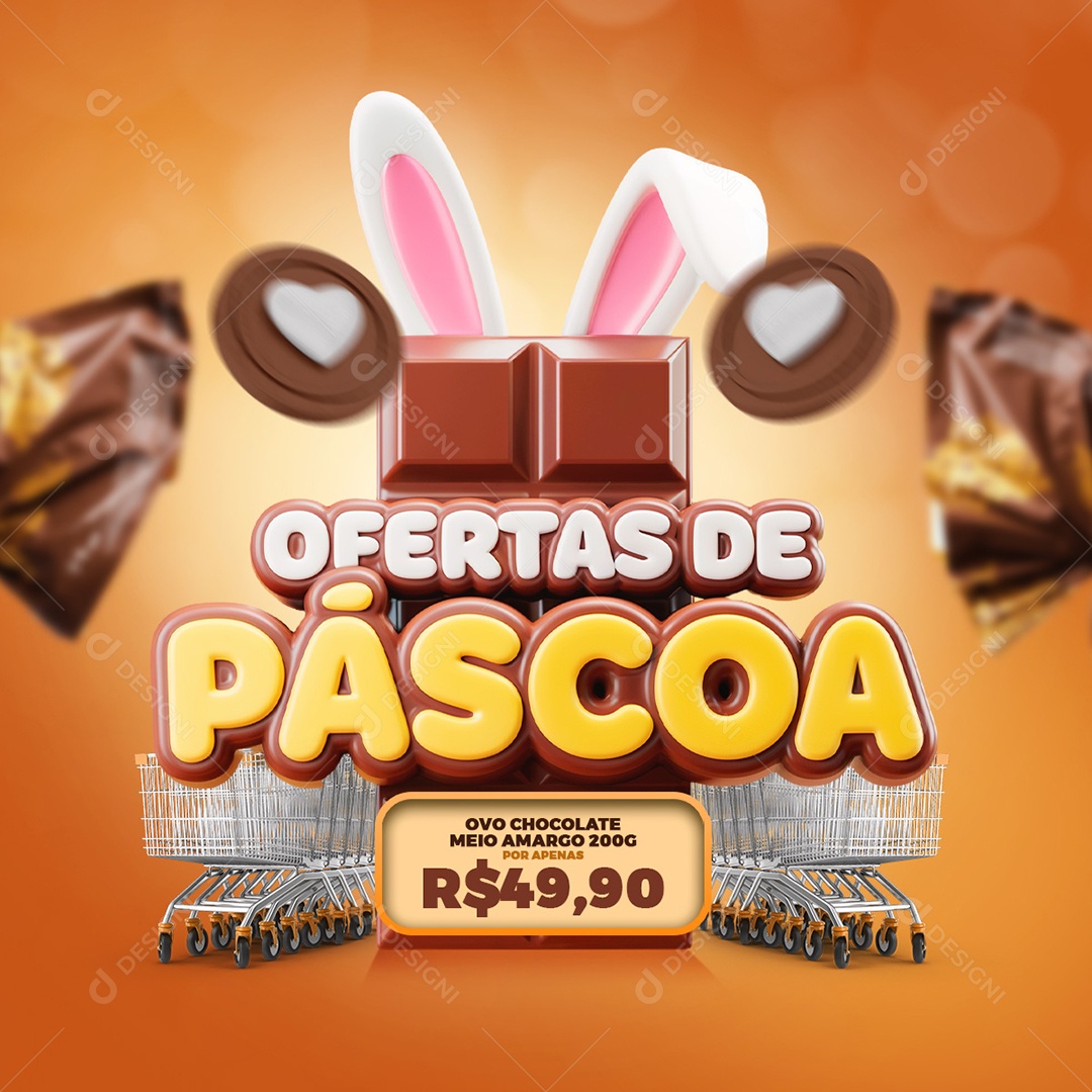 Ofertas de Páscoa 3D Para Composição PSD Editável