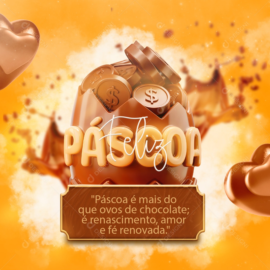 Feliz Páscoa Selo 3D Para Composição PSD Editável