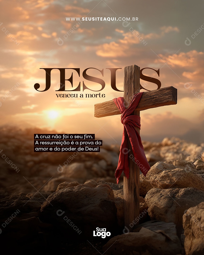 Flyer Feliz Páscoa 20 de Abril Jesus Venceu a Morte Social Media PSD Editável