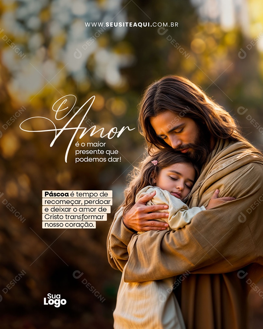 Flyer Feliz Páscoa Amor é o Maior Presente Social Media PSD Editável