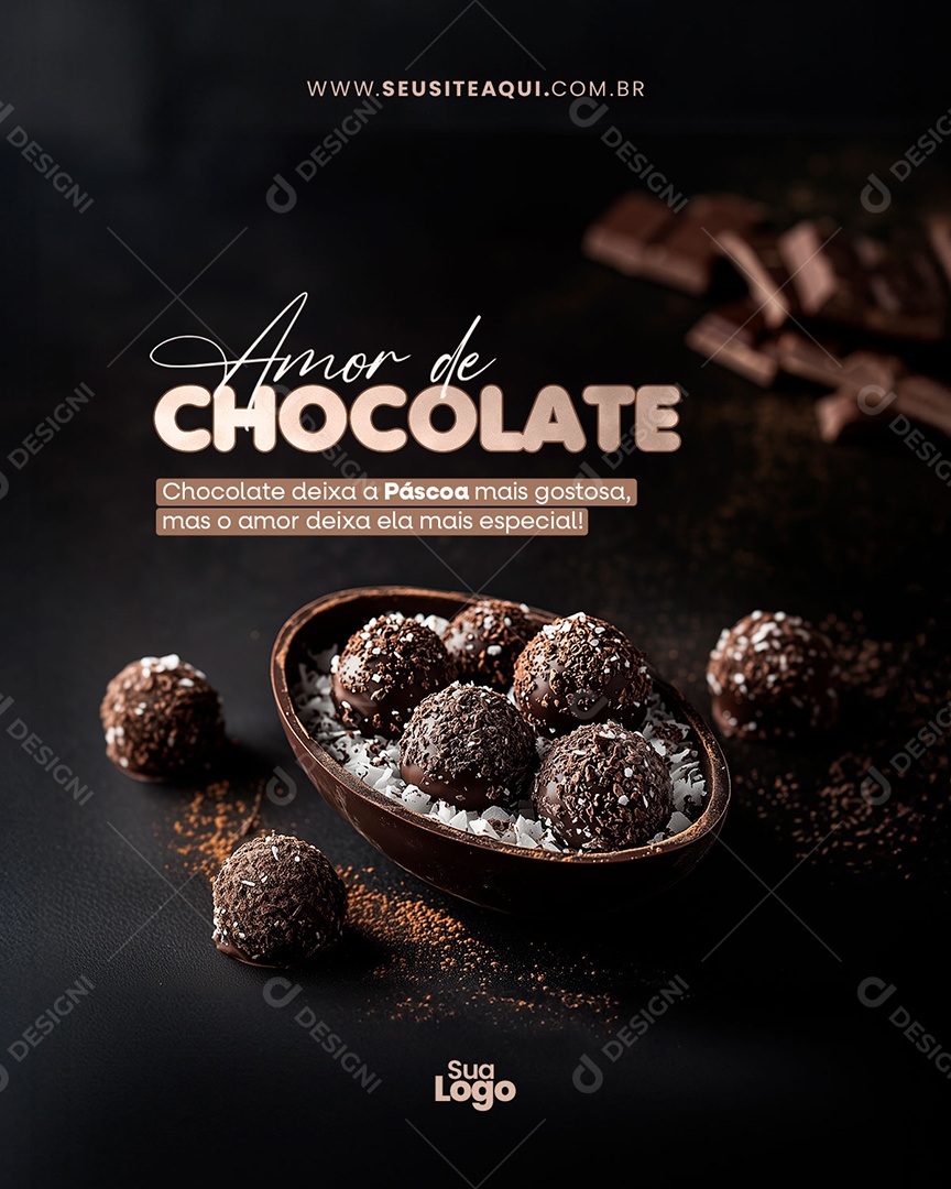 Flyer Doceria Ovo de Páscoa Amor de Chocolate Social Media PSD Editável