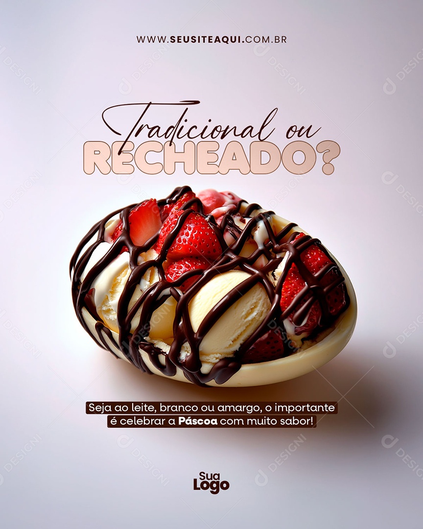 Flyer Doceria Ovo de Páscoa Tradicional ou Recheado Social Media PSD Editável