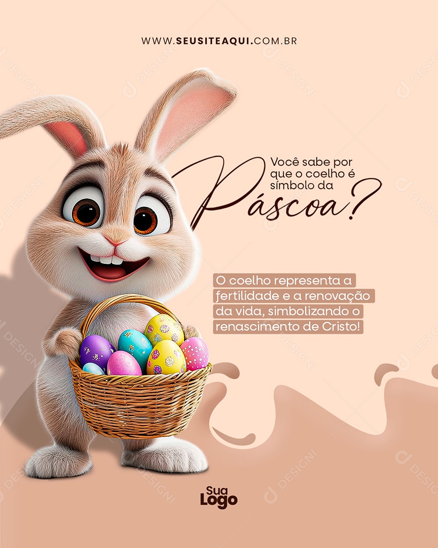 Flyer Feliz Páscoa O Coelho Representa a Fertilidade e a Renovação Social Media PSD Editável