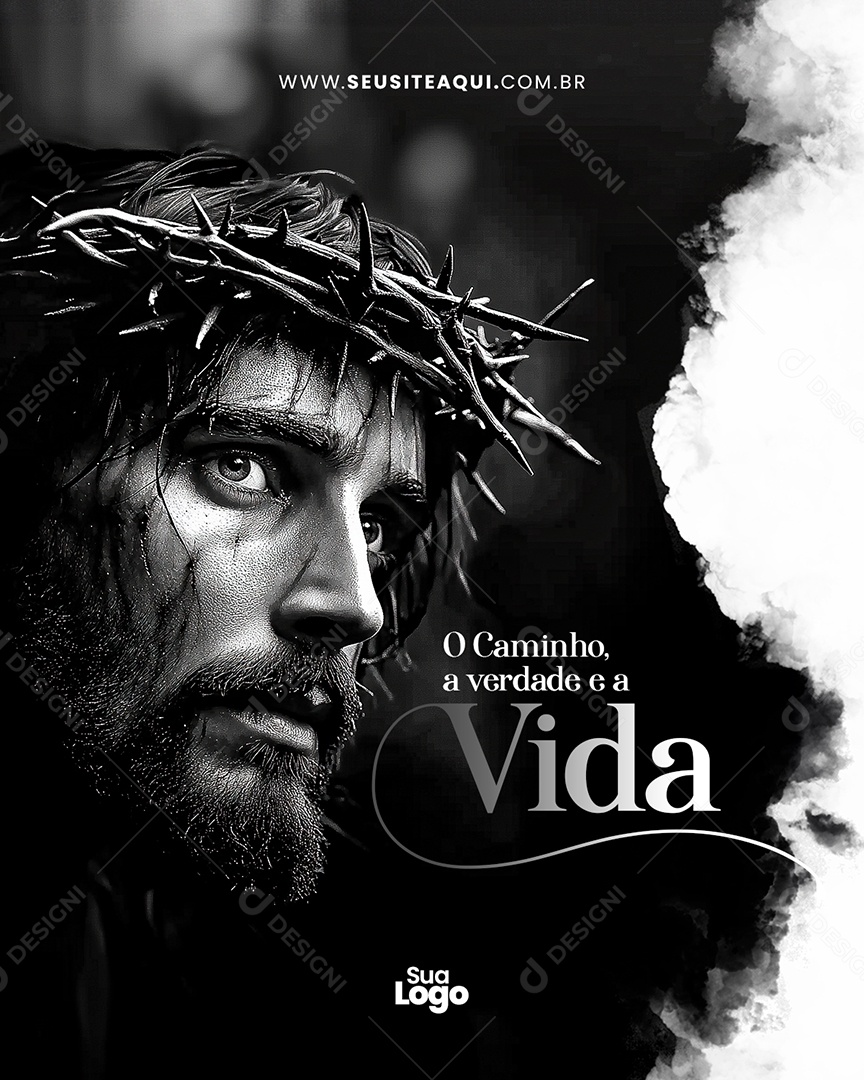 Flyer Feliz Páscoa O Caminho a Verdade e a Vida Social Media PSD Editável