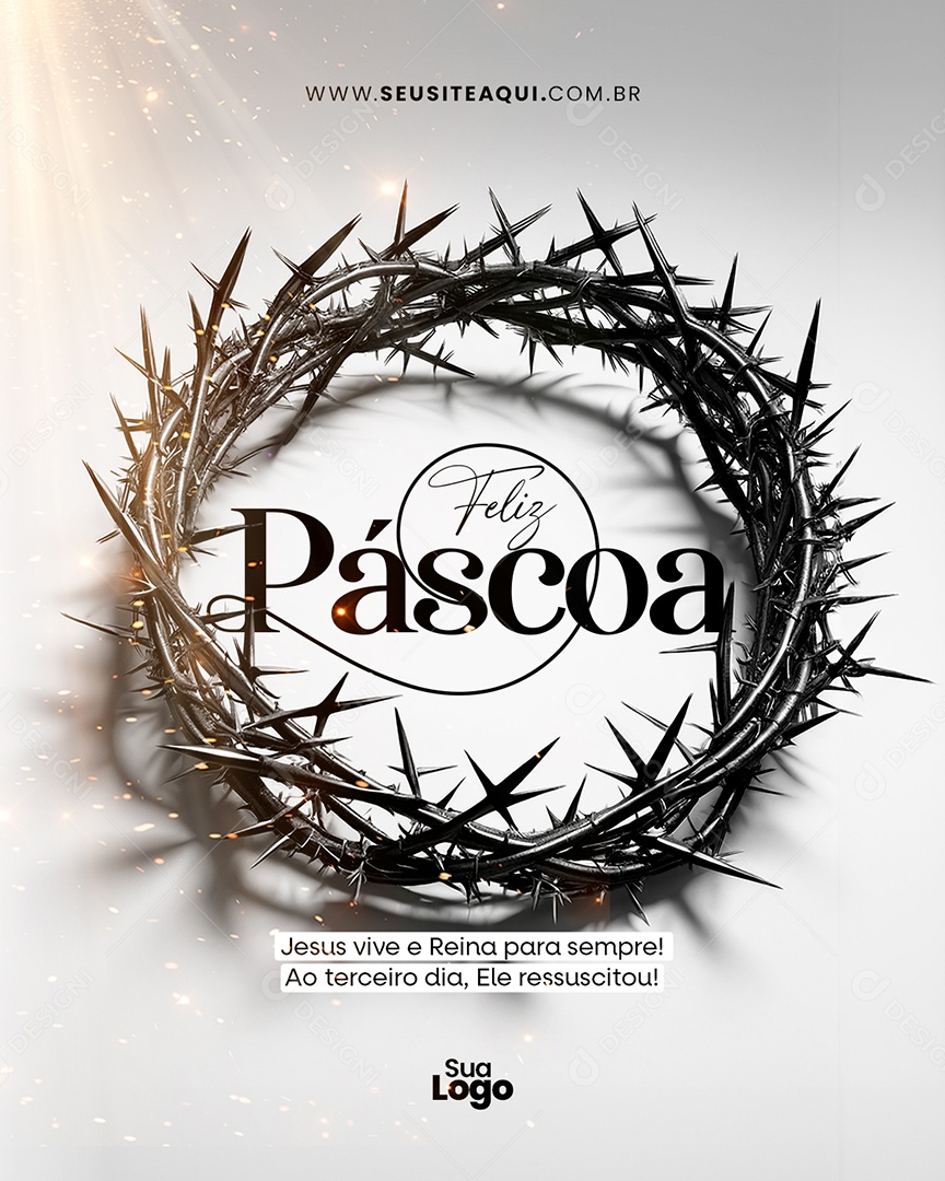 Flyer Feliz Páscoa Jesus Vive e Reina Social Media PSD Editável