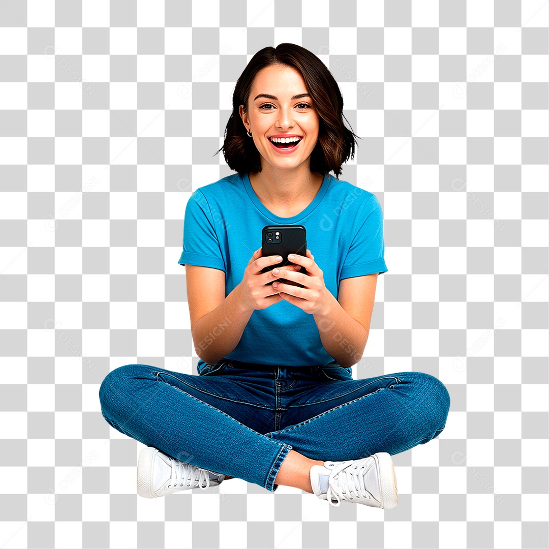 Mulher com Celular PNG Transparente