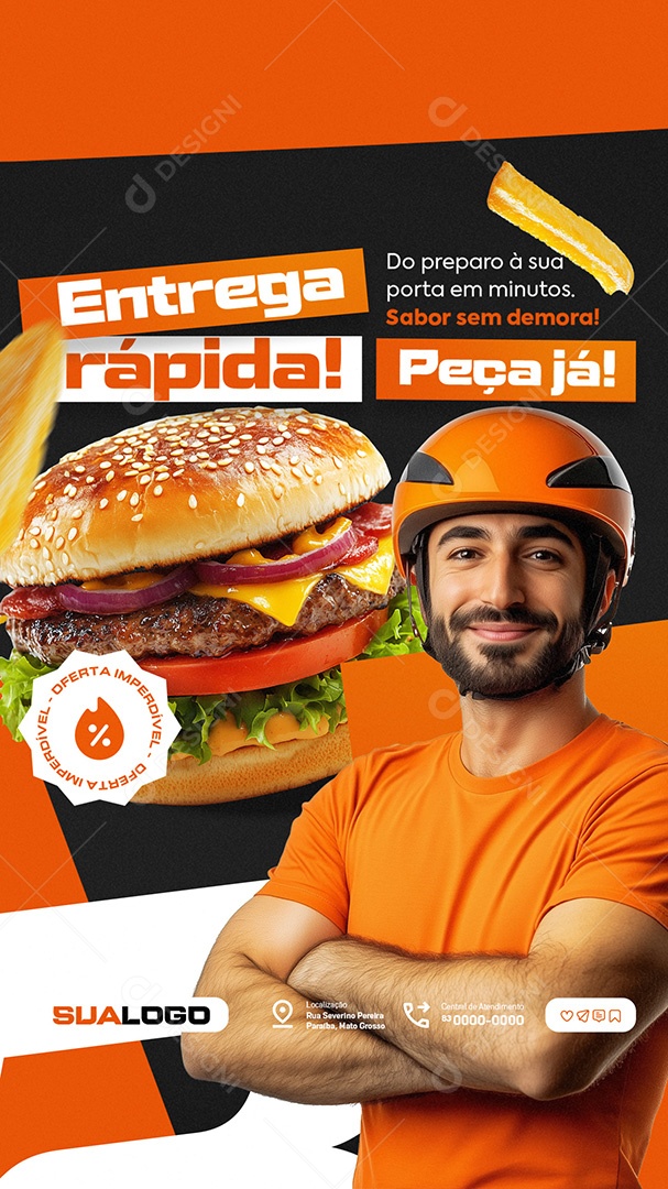 Story Hamburgueria Entrega Rápida Social Media PSD Editável