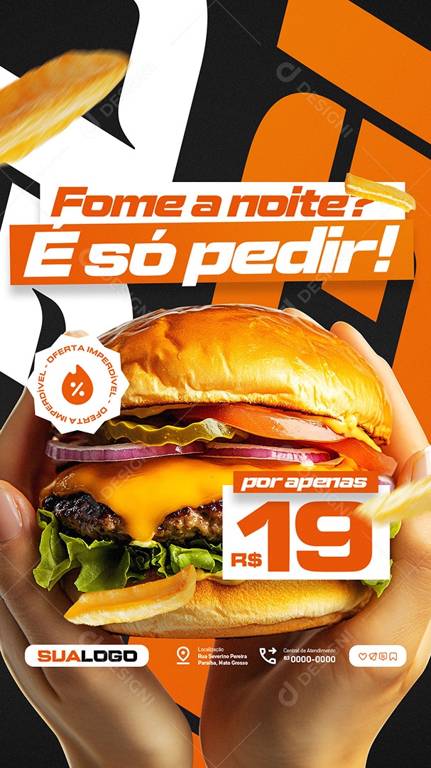 Story Hamburgueria Fome a Noite Social Media PSD Editável