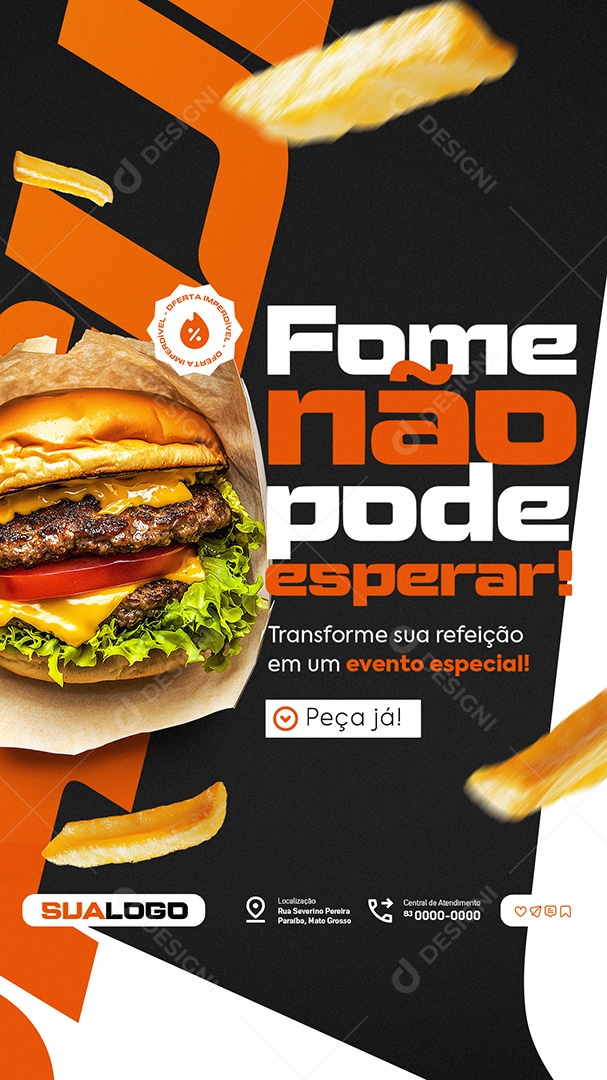 Story Hamburgueria Fome Não Pode Esperar Social Media PSD Editável