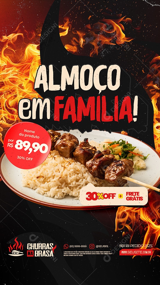 Story Churrascaria Almoço em Família Social Media PSD Editável
