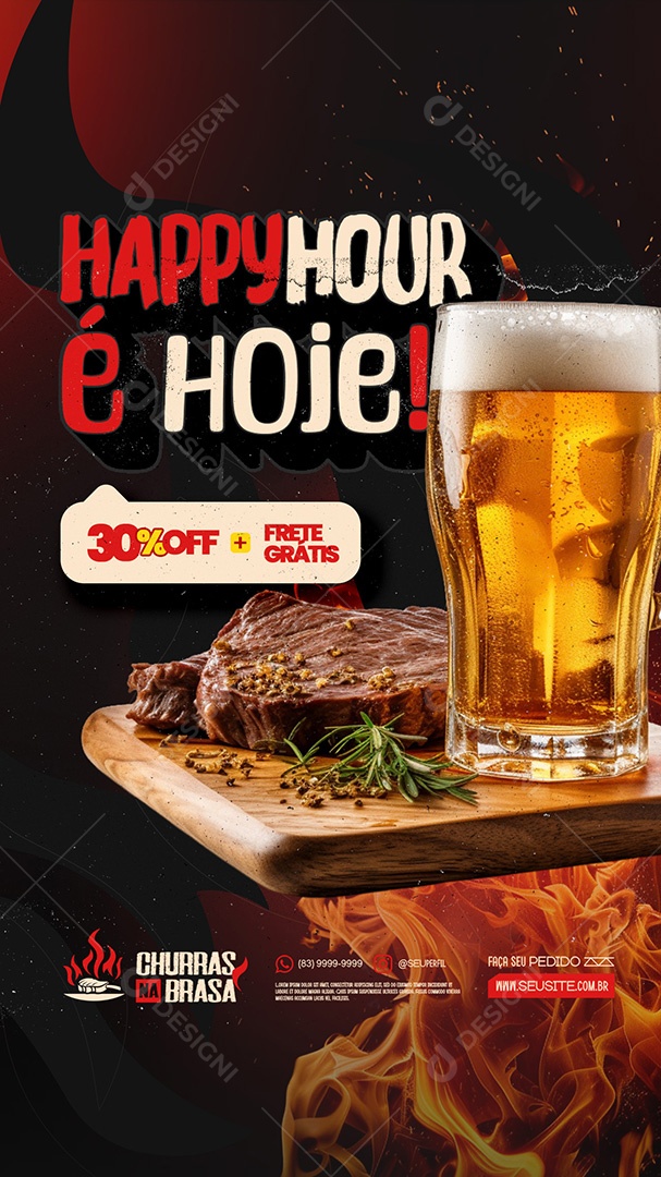 Story Churrascaria Happy Hour é Hoje Social Media PSD Editável