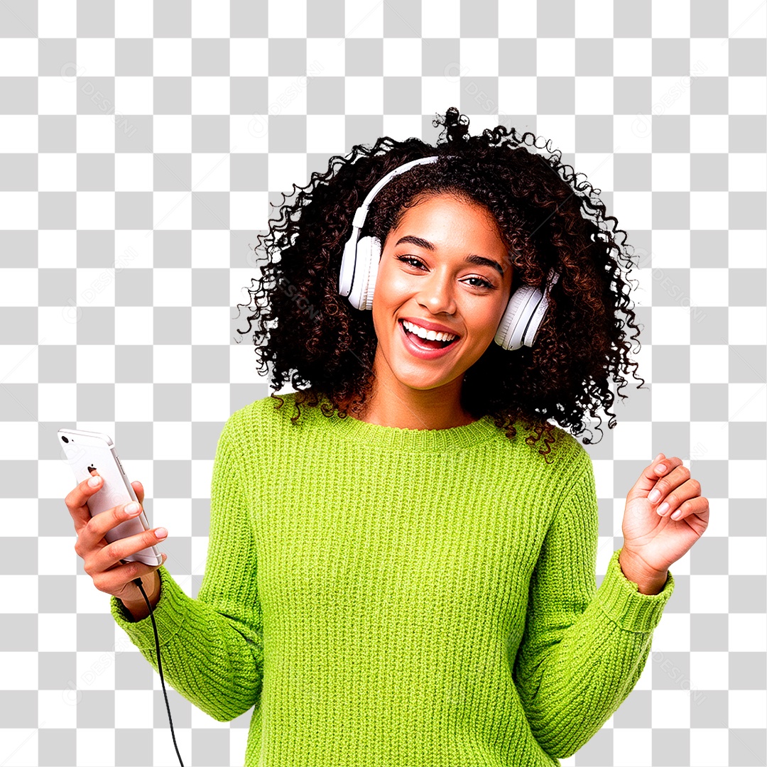 Mulher com Celular PNG Transparente