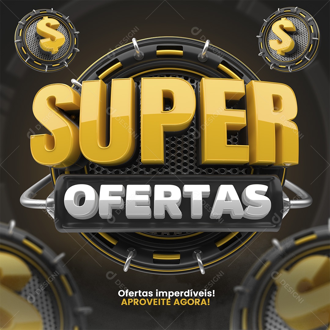 Super Ofertas Selo 3D Amarelo e Branco para Composição PSD