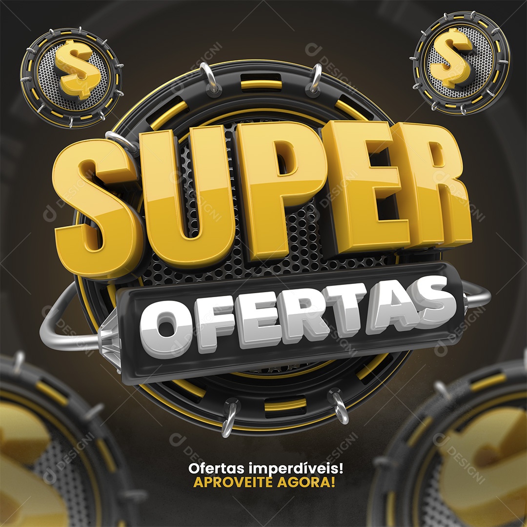 Super Ofertas Selo 3D Amarelo e Branco para Composição PSD