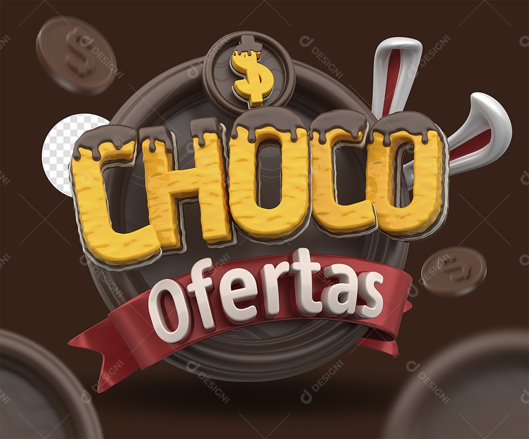 Choco Ofertas Selo 3D Amarelo e Branco para Composição PSD