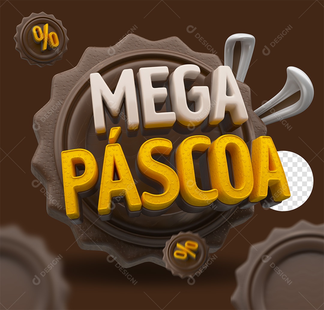 Mega Páscoa Selo 3D Branco e Amarelo para Composição PSD