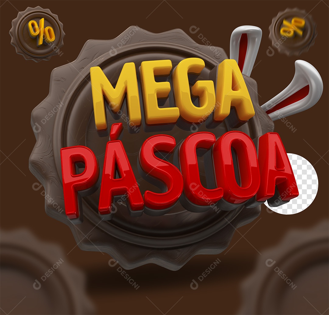 Mega Páscoa Selo 3D Amarelo e Vermelho para Composição PSD