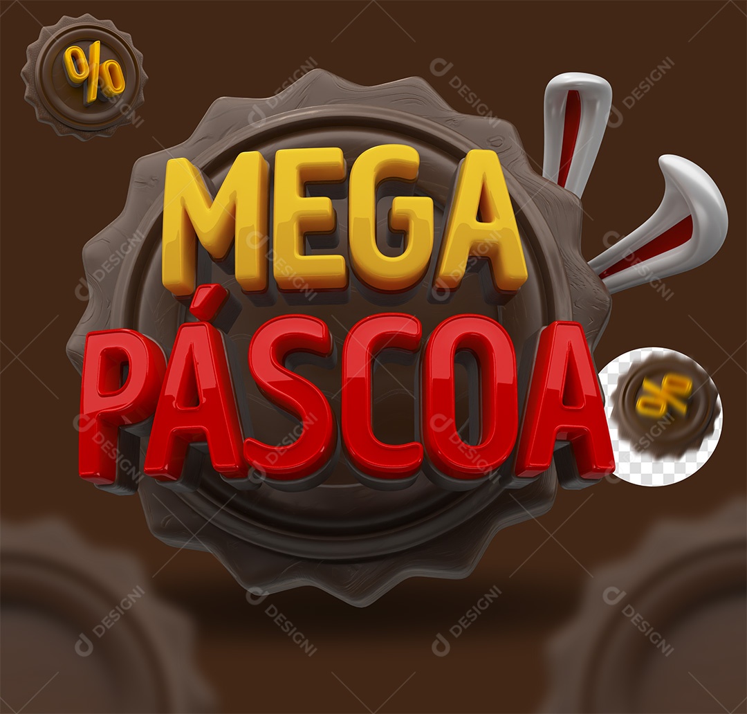 Mega Páscoa Selo 3D Amarelo e Vermelho para Composição PSD