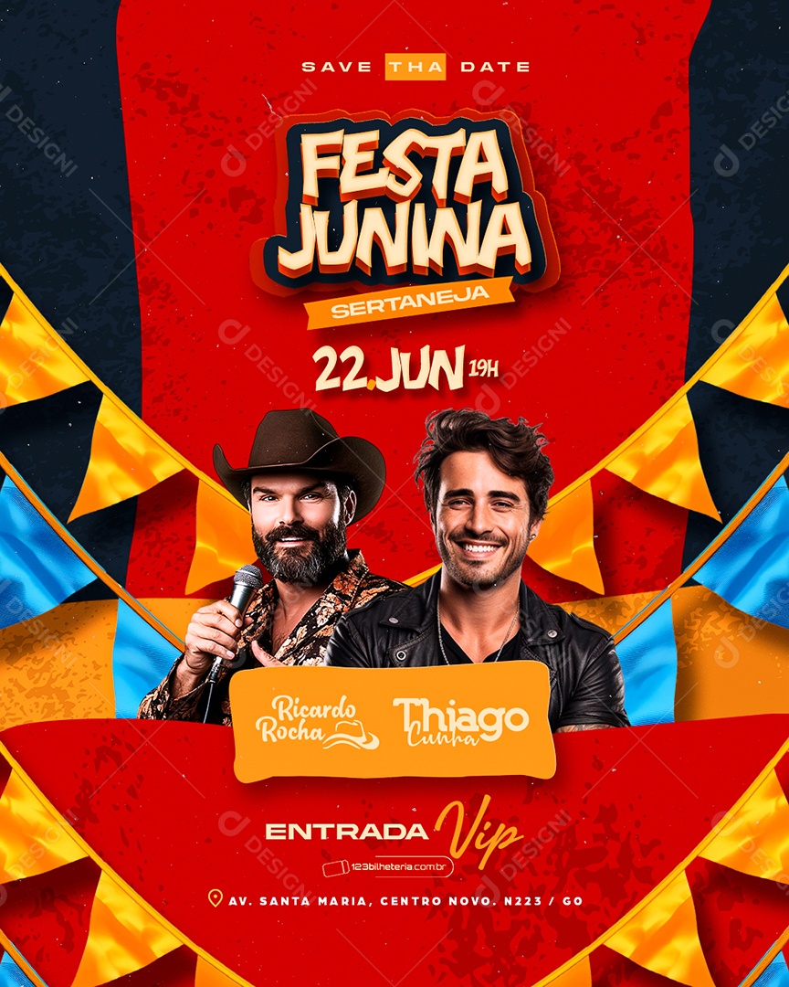 Flyer Festa Junina Sertaneja Social Media PSD Editável