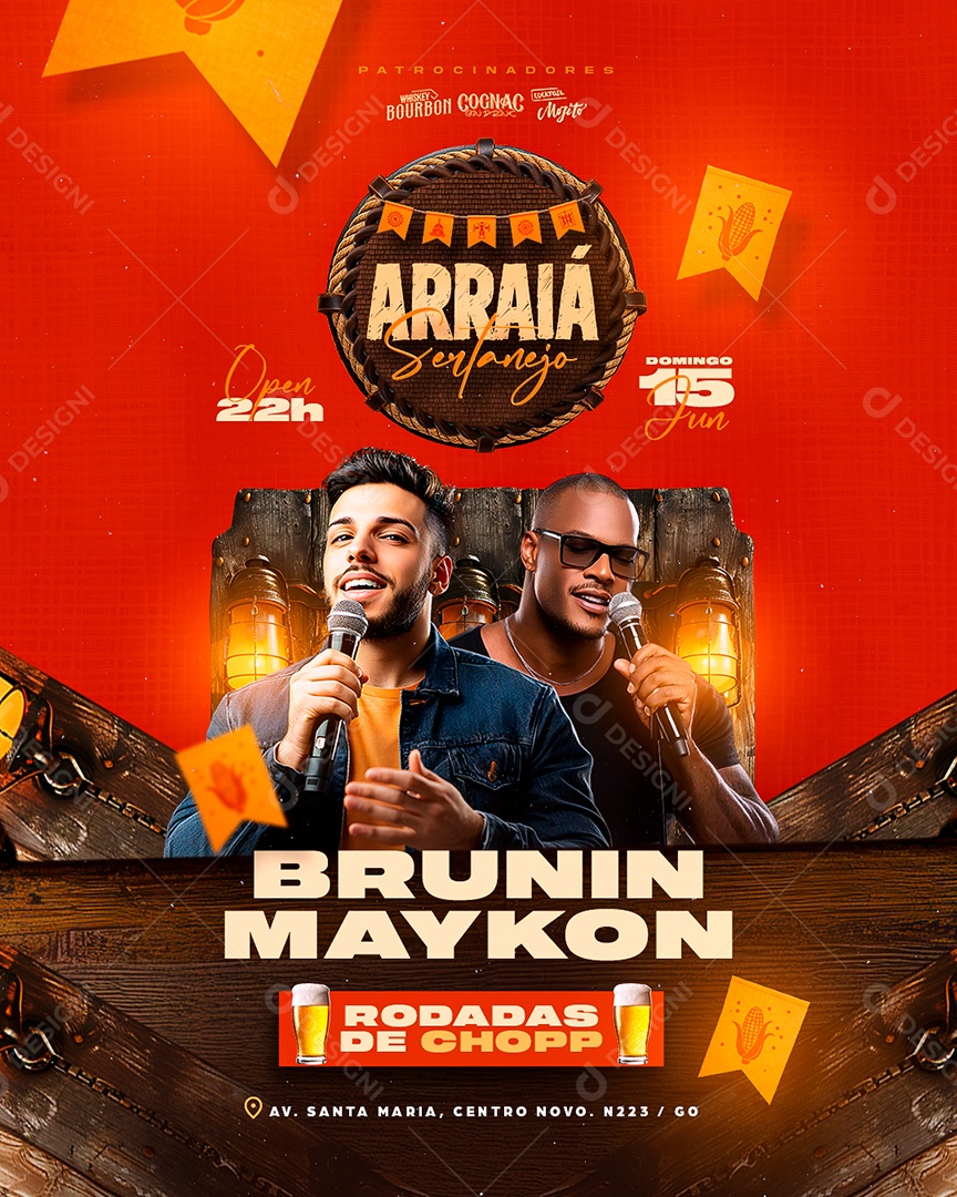 Flyer Arraiá Sertanejo Brunin Maykon Social Media PSD Editável