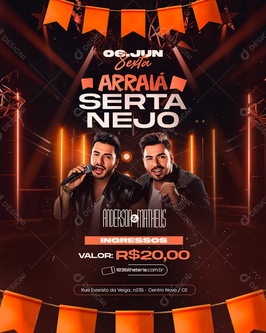 Flyer Arraiá Sertanejo Social Media PSD Editável