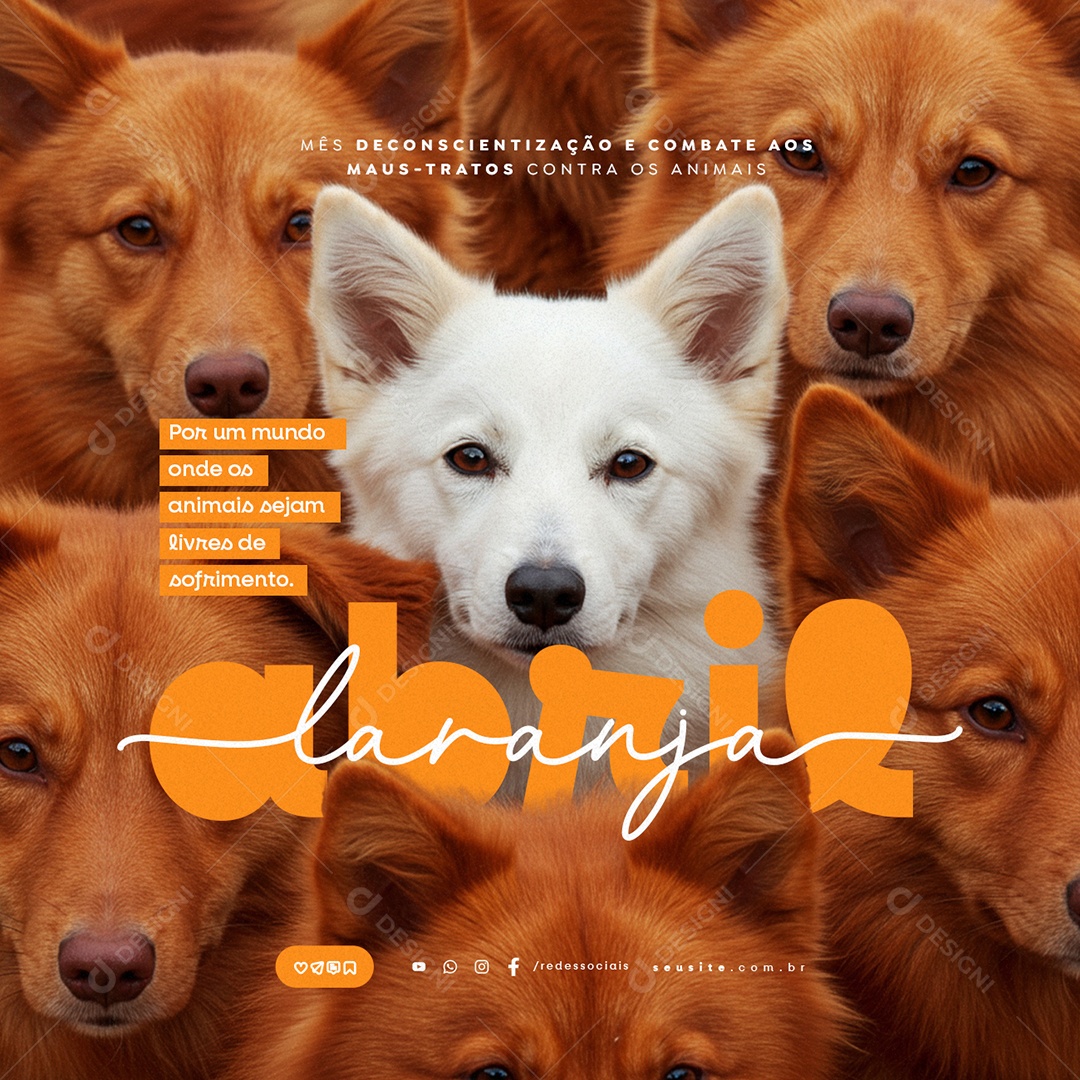 Abril Laranja Por Um Mundo Onde os Animais Sejam Livres Social Media PSD Editável