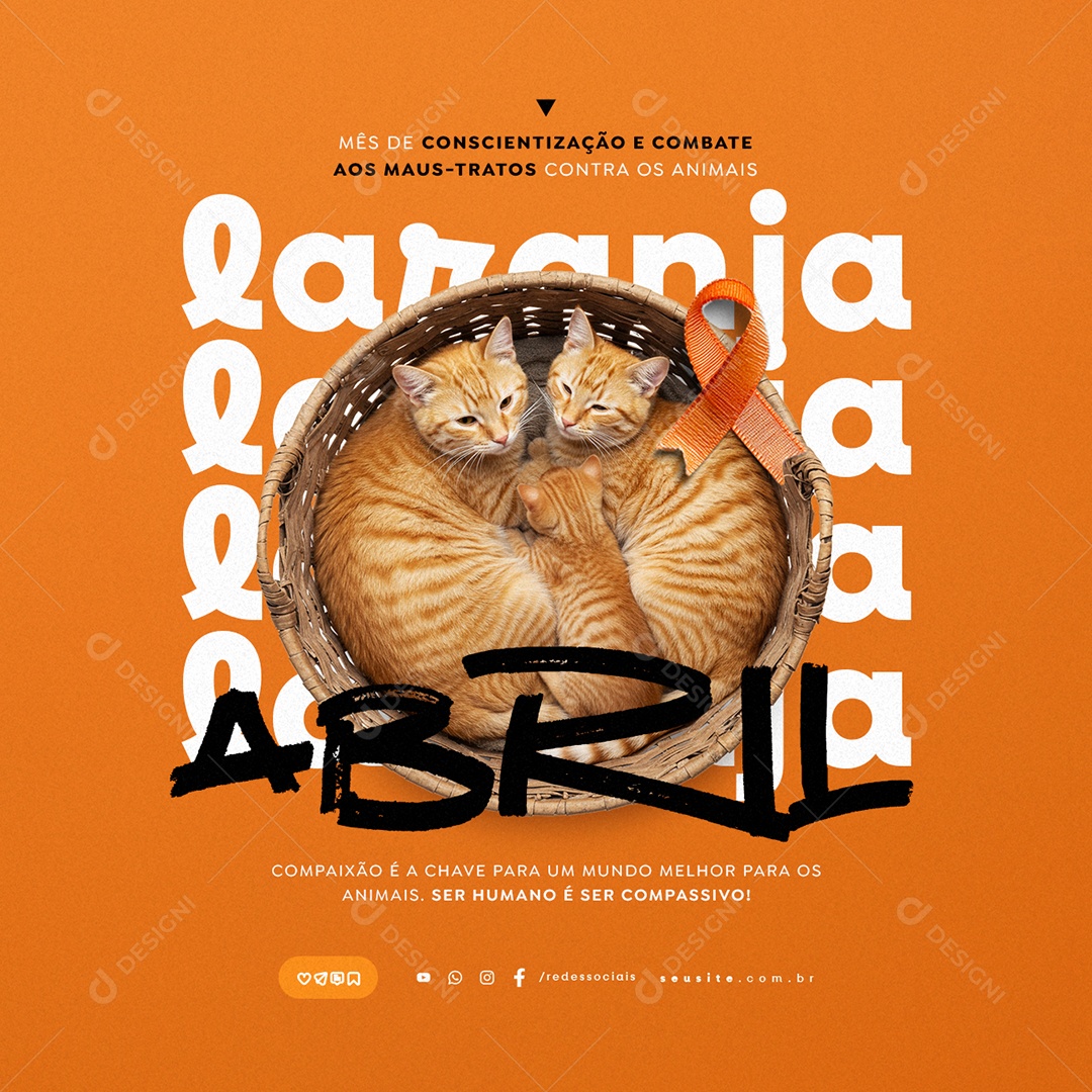 Abril Laranja Compaixão é a Chave para Um Mundo Melhor Social Media PSD Editável