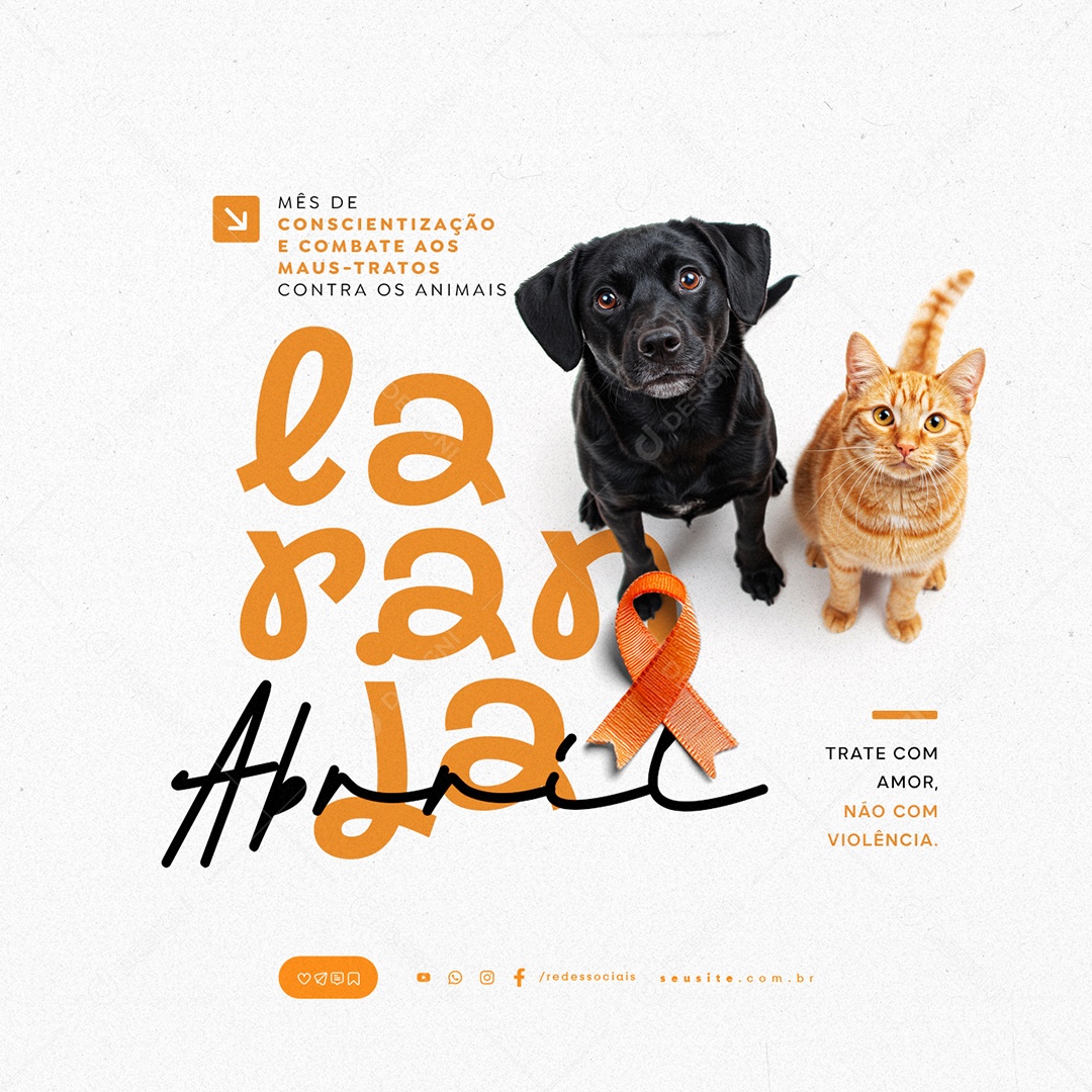Abril Laranja Mês de Conscientização e Combate aos Maus Tratos Social Media PSD Editável