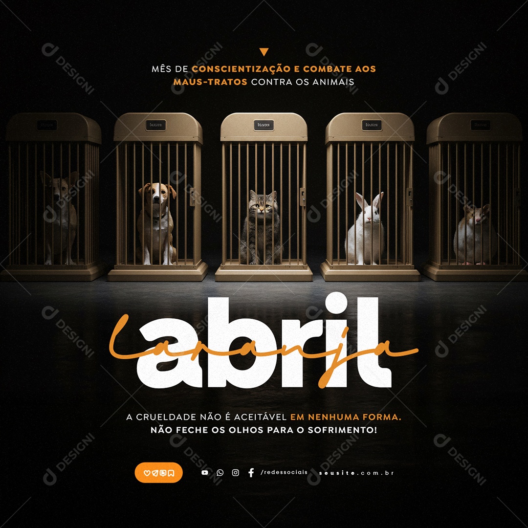 Abril Laranja Mês de Conscientização e Combate aos Maus Tratos Contra os Animais Social Media PSD Editável