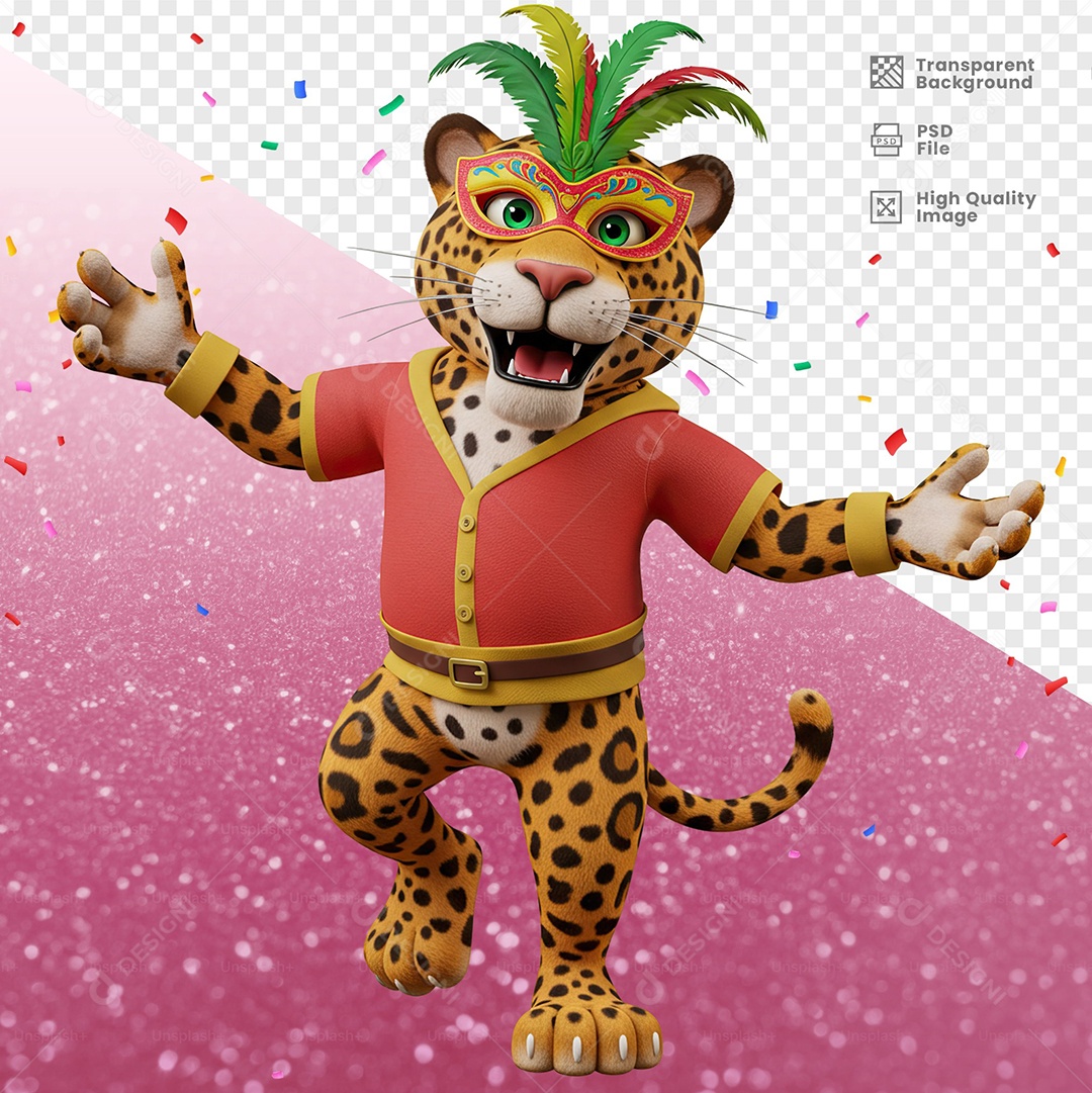 Tigre Com Fantasia de Carnaval Elemento 3D para Composição PSD