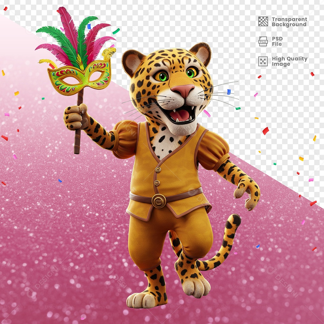 Tigre Com Fantasia de Carnaval Elemento 3D para Composição PSD