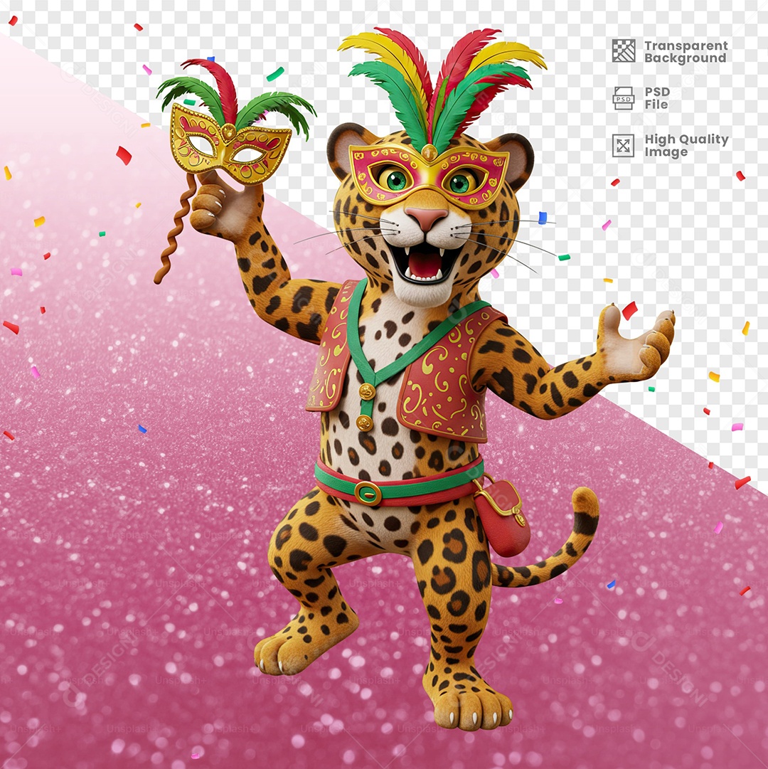 Tigre Com Fantasia de Carnaval Elemento 3D para Composição PSD