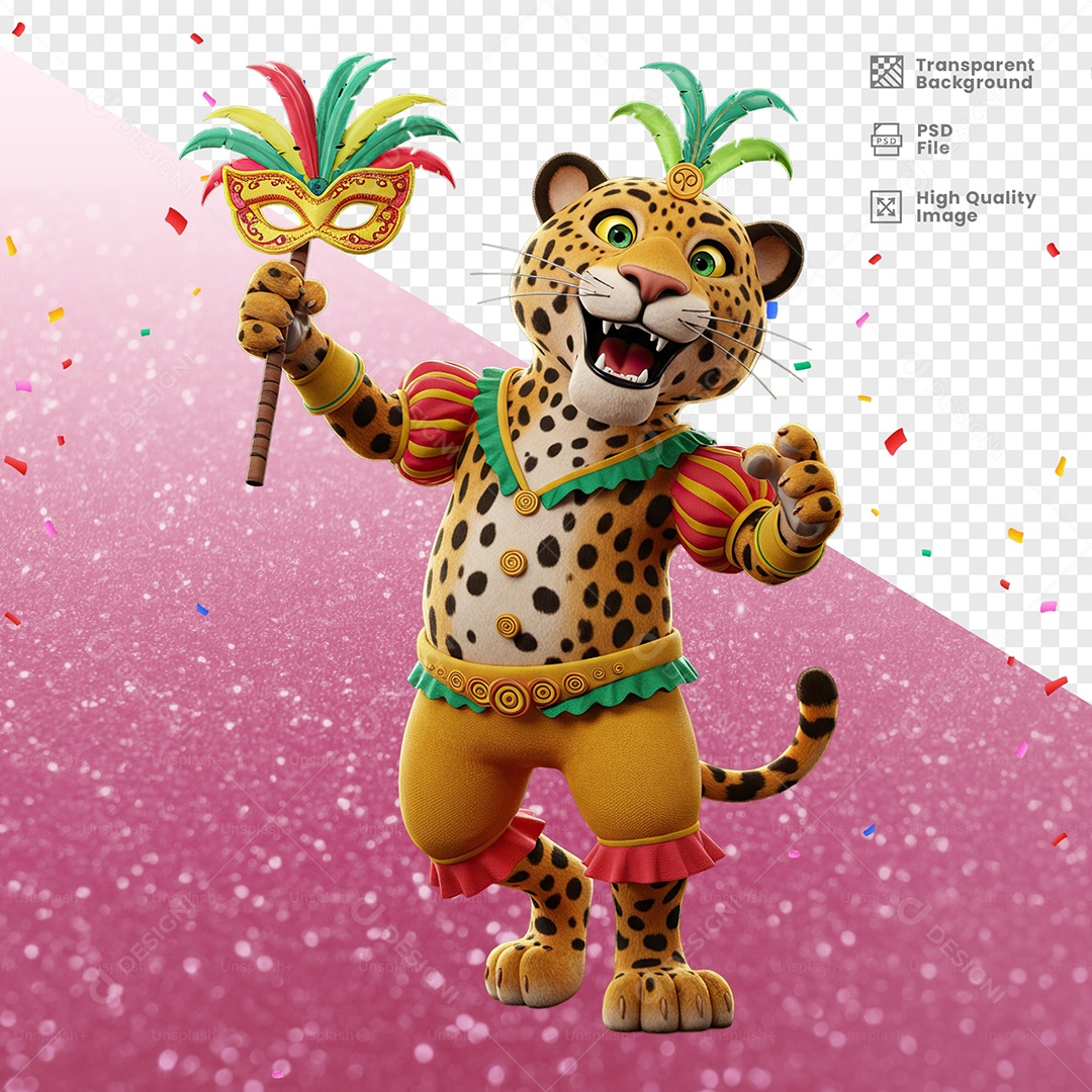 Tigre Com Fantasia de Carnaval Elemento 3D para Composição PSD