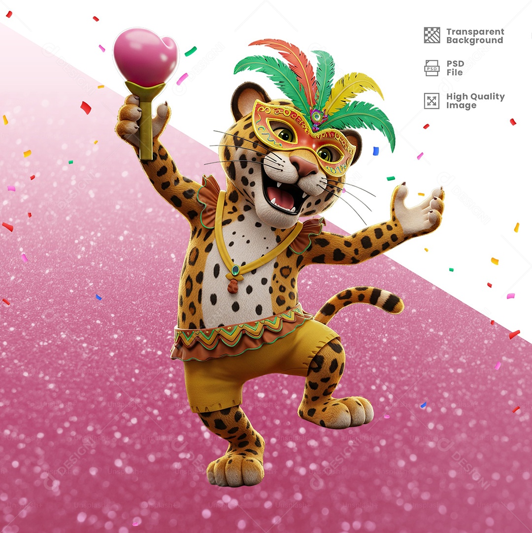 Tigre Com Fantasia de Carnaval Elemento 3D para Composição PSD
