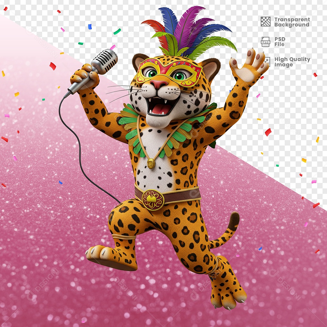 Tigre Com Fantasia de Carnaval Elemento 3D para Composição PSD